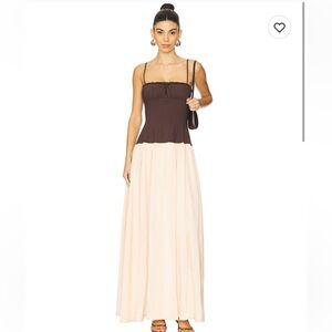 WeWoreWhat ruffle corset maxi dress in chestnut and blush